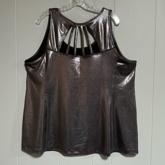 LIVI Active Shiny Dark Silver Pewter Metallic Tank Cage Cutout Back Size 22/24 - Picture 2 of 5